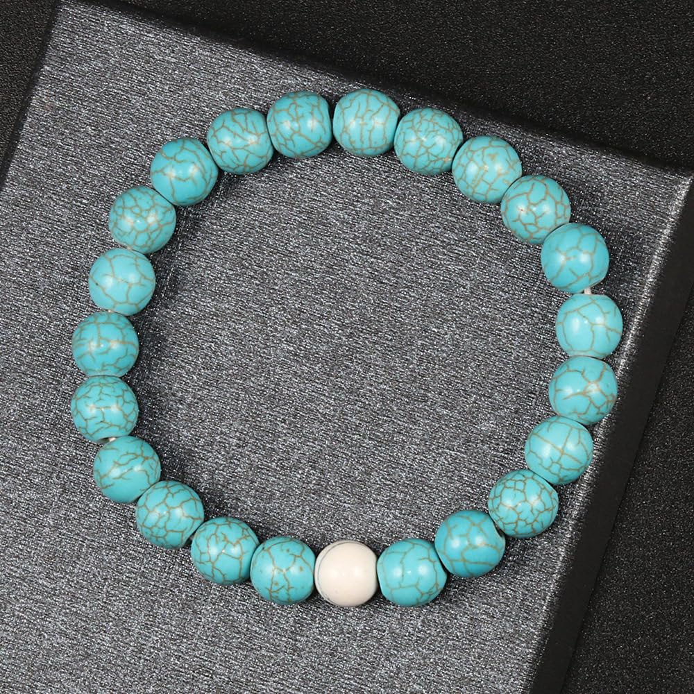 Bracciale In Pietre Naturali – Cristalli Blu E Turchese – Regolabile – Perle Di Pietra – Energia Positiva
