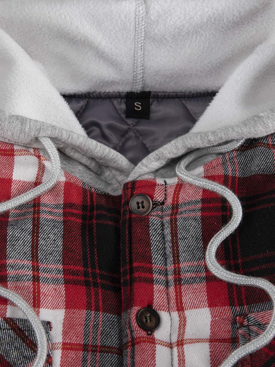 ZENTHACE Men's Quilted Lined Button Down Plaid Flannel Shirt Jacket with Hood - Image 6