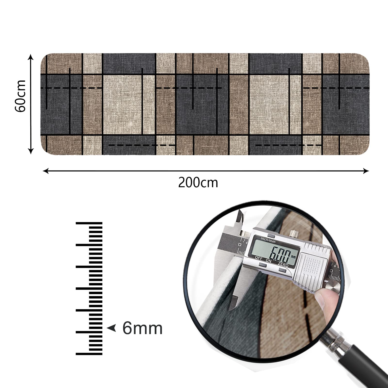 Yugarlibi Tapijtloper voor gang, antislip, wasbaar, moderne keukenloper, duurzaam, zacht, vuilafstotend, voor woonkamer, slaapkamer, binnen, buiten, gang, 60 x 180 cm, lichtbruin, geruit
