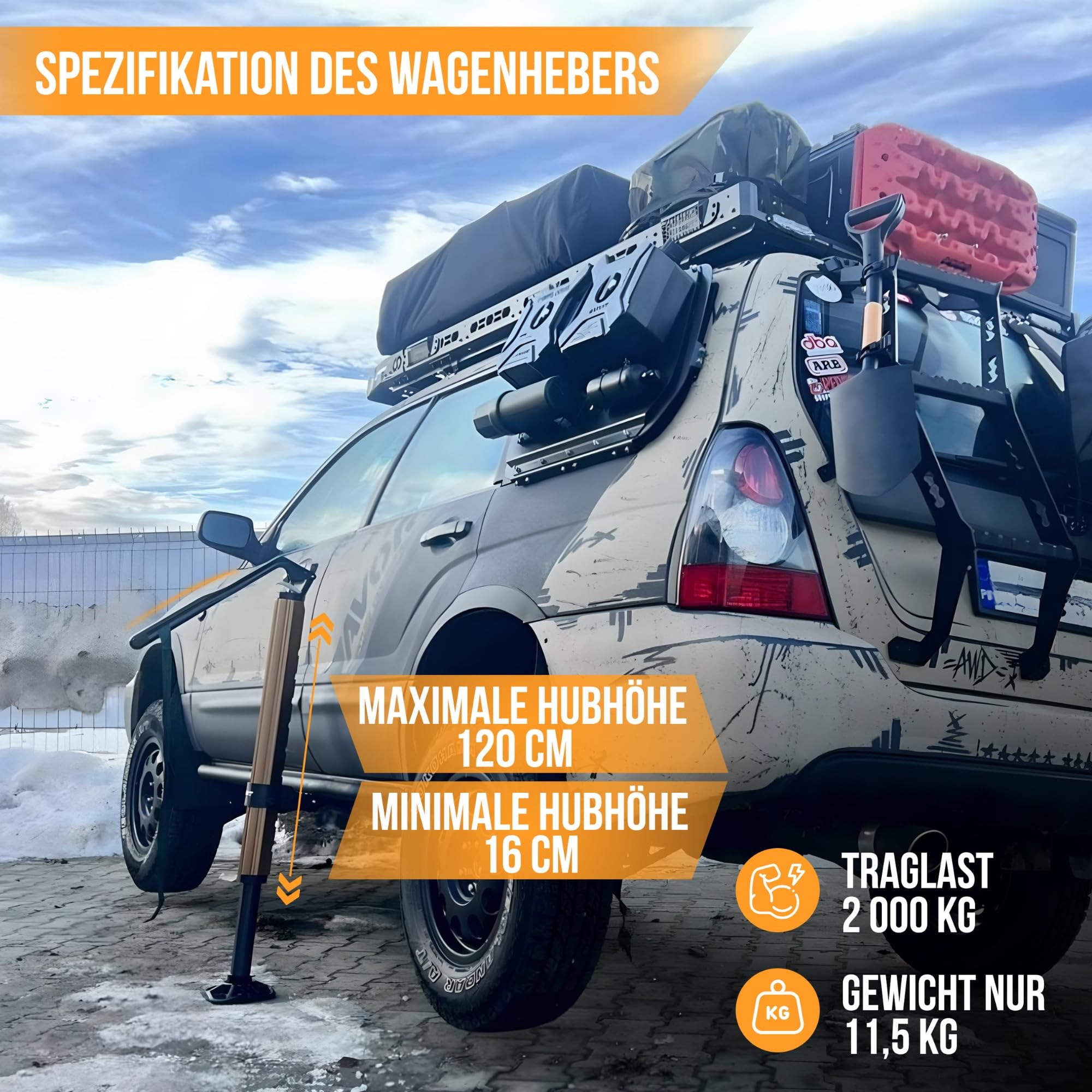 Der wagenheber 2tve Hydraulische Off-Road Wagenheber mit 2 Tonnen Tragkraft - Perfekt für SUVs, PKWs und 4x4 Geländefahrzeuge - Zuverlässig, Leistungsstark und Vielseitig Einsetzbar