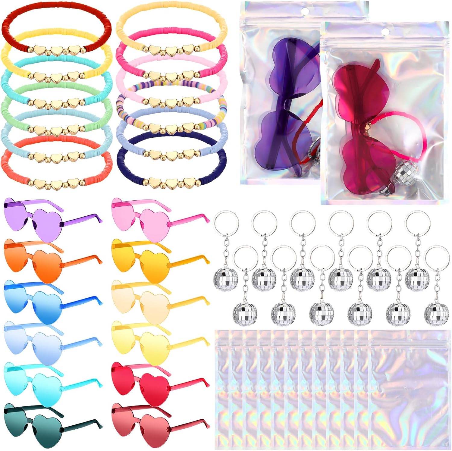 Geiserailie 48 Pcs Kpop Party Favors Popular Singer Party Favors Friendship Gifts Set, Beaded Bracelets Sunglasses Keychain for Y2k Kpop Fans