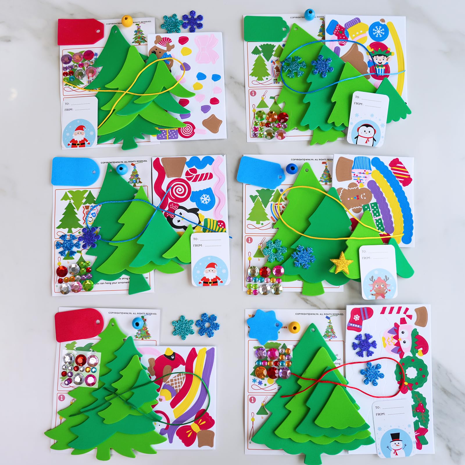 Winlyn Set di 24 kit di artigianato natalizio per artigianato invernale fai da te ornamenti per albero di pino decorazioni artistiche set artistici adesivi in schiuma Holdiay arti e mestieri per