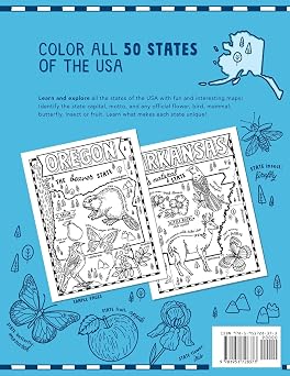 The United States of America Coloring Book: Fifty State Maps with Capitals and Symbols like Motto, Bird, Mammal, Flower, Insect, Butterfly or Fruit (Explore the World Geography Coloring Books)