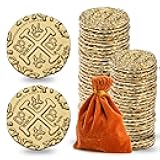 Prefdo Metal Pirate Coins, 50PCS X Large Gold Treasure Coin Set Spanish Doubloon Replicas Fantasy Metal Coins Pirate Gold Coins Tokens for Board Games Pirate Party Cosplay