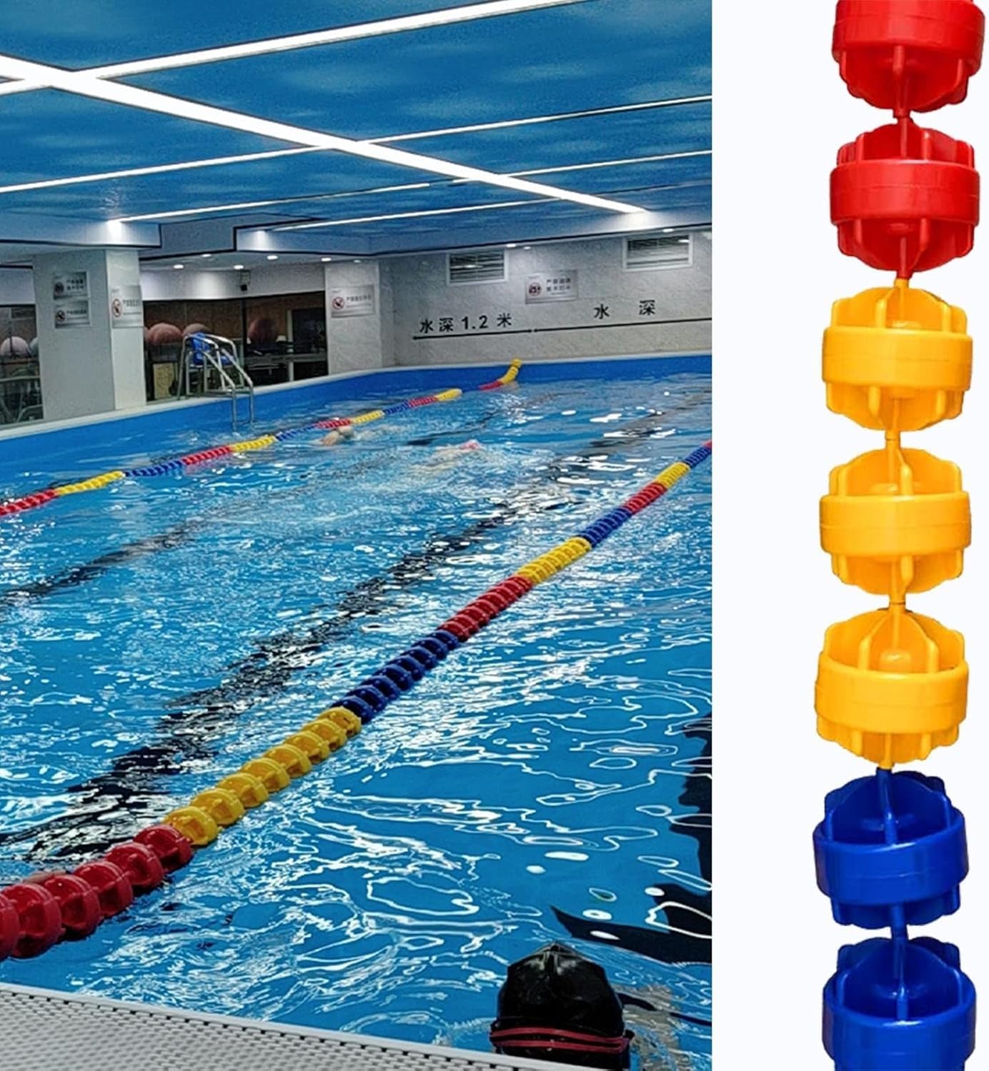 Corde de piscine 17,9m avec bouée pour couloir anti-vagues
