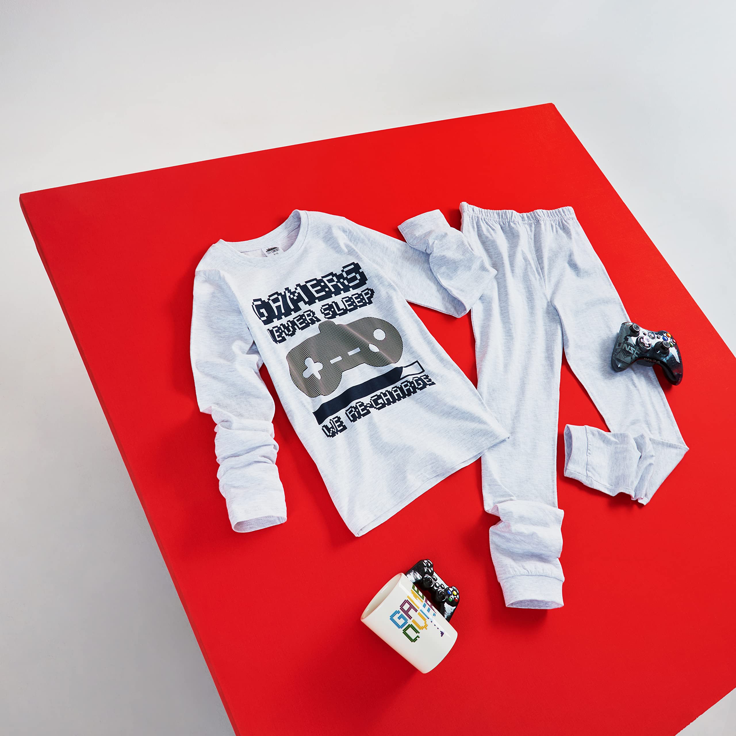 CityComfort Pijama Niño Manga Larga Pijamas Divertidos Niños Adolescentes Largo con Diseño Gaming o Fútbol Ropa de Dormir