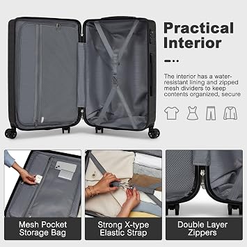 Medium Size Suitcase 24 inch Lightweight Luggage 20Kg ABS+PC Hard Shell Suitcase with TSA Lock Spinner Wheels