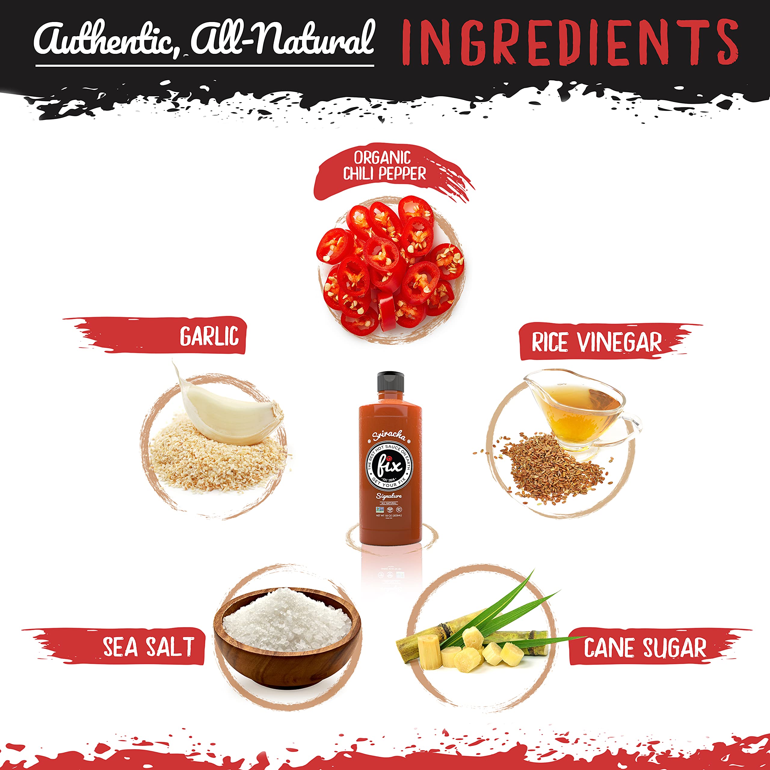 Fix Hot Sauce, Sriracha Hot Sauce Organic, Gourmet, Red Chili Peppers, Spicy & Bold Flavor