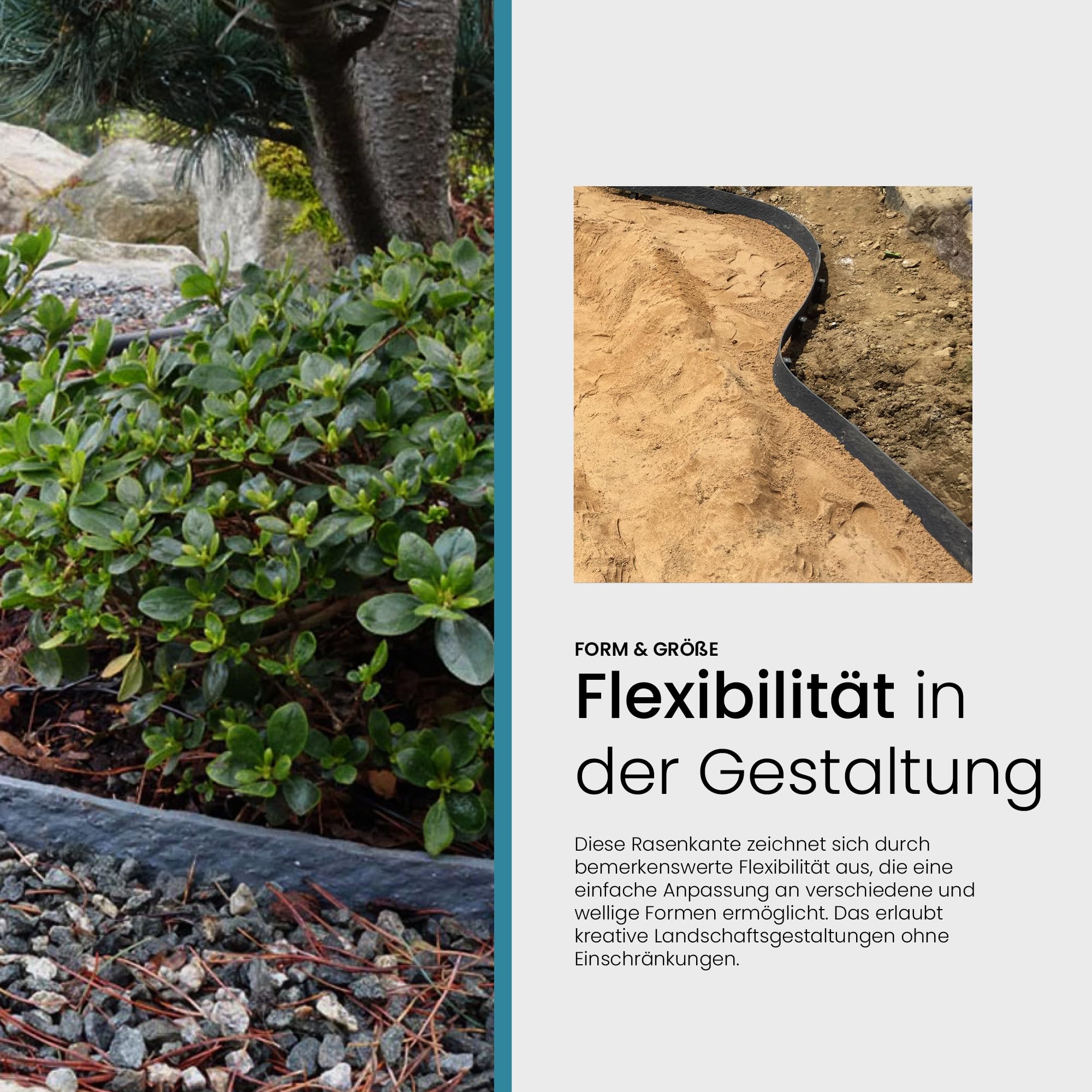 TeichVision – Stabile Rasenkante Kunststoff - Stärke 7mm (14 cm hoch x 20 m lang)/ Beetumrandung/Beeteinfassung Kunststoff/Mähkante/Beetbegrenzung/Flexible Rasenkante rund