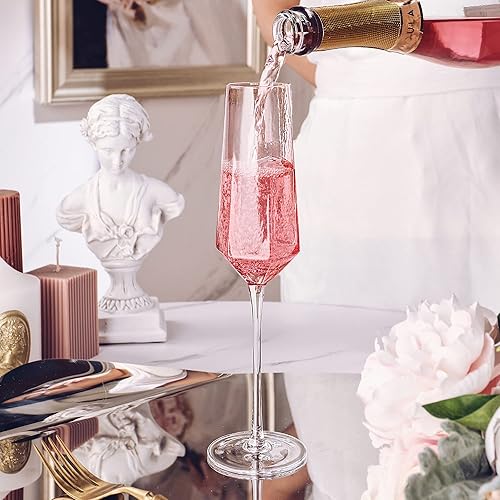 Miniatura 4 de Copas de champán de 8 onzas, copas de champán azules para boda, elegantes copas de champán de cristal, juego de 4 para aniversario y Navidad (azul)