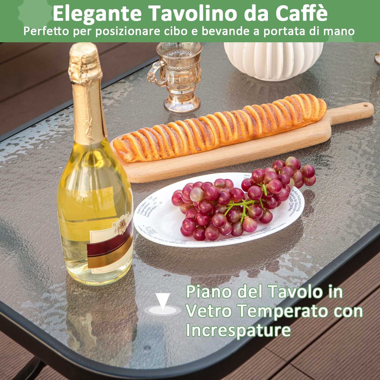 GYMAX Set di Mobili, 1 Tavolino in Vetro Temperato, 2 Poltrone e 1 Divano, Telaio in Metallo, con Cuscino, Aspetto Moderno per Soggiorno, Giardino, Grigio (Grigio)