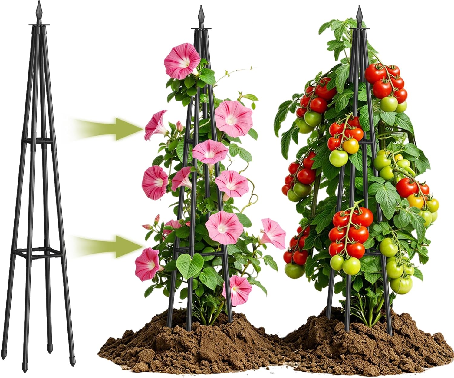 Obelisk Trellis for Climbing Plants Outdoor,6 Ft Garden Trellis for Potted Plants, Metal Trellis with Anti-Rust Coated for Potted Plants Indoor, Plant Support for Vegetables, Vines