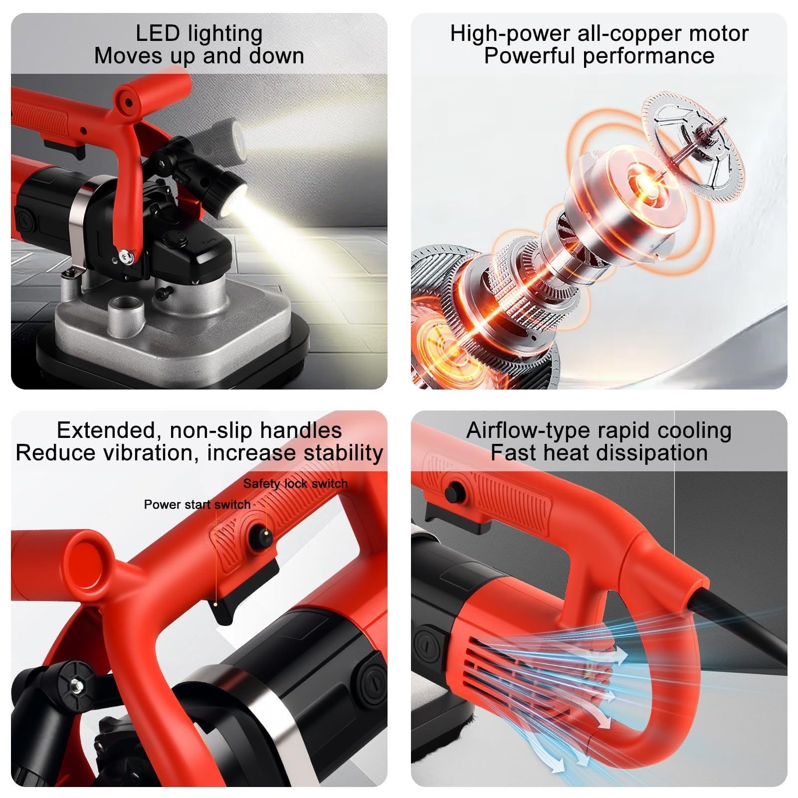 Juego de amoladora de suelo de hormigón, cepilladora eléctrica de superficie de 3600 W, lijadora de suelo de pared con control de 6 velocidades con luz LED, mango ergonómico para pulir piedra