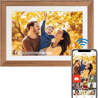 FRAMEO 10.1” Digital Picture Frame WiFi Digital Picture Frames 1280 * 800IPS HD Touchscreen Digital Photo Frame 32GB Free Storage Space Share Photos and Videos remotely Through app（Wood Color）