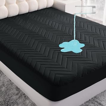 Quilted Waterproof Mattress Protector - Queen Size 15" Deep Pocket Fitted Sheet, Ultra-Soft Breathable and Machine Washable Mattress Pad Cover - Black