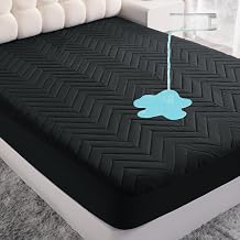 NTBAY Waterproof Mattress Protector, Quilted Queen Fitted Mattress Cover with 15" Deep Pocket- Machine Washable - Soft Mattress Pad Cover, Black