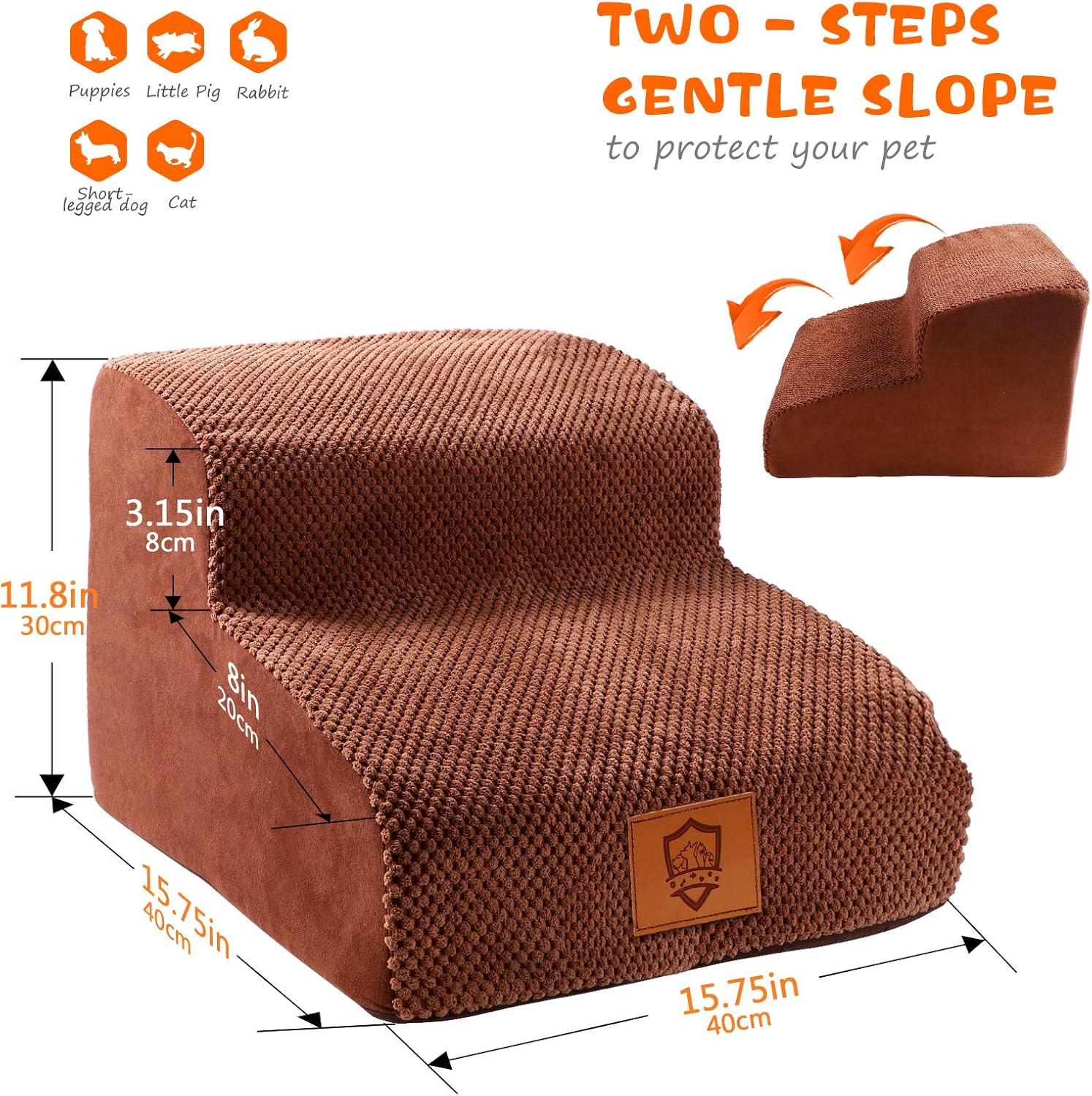 Topmart Escaleras de espuma de alta densidad para mascotas, 2 niveles, 11.8 pulgadas de alto, escaleras antideslizantes para perros, rampa para perros, escalera de espuma suave, ideal para perros lesionados, gatos mayores, mascotas con dolor en las articulaciones, adecuado para sofás bajos, escaleras, lugar inferior Colombia