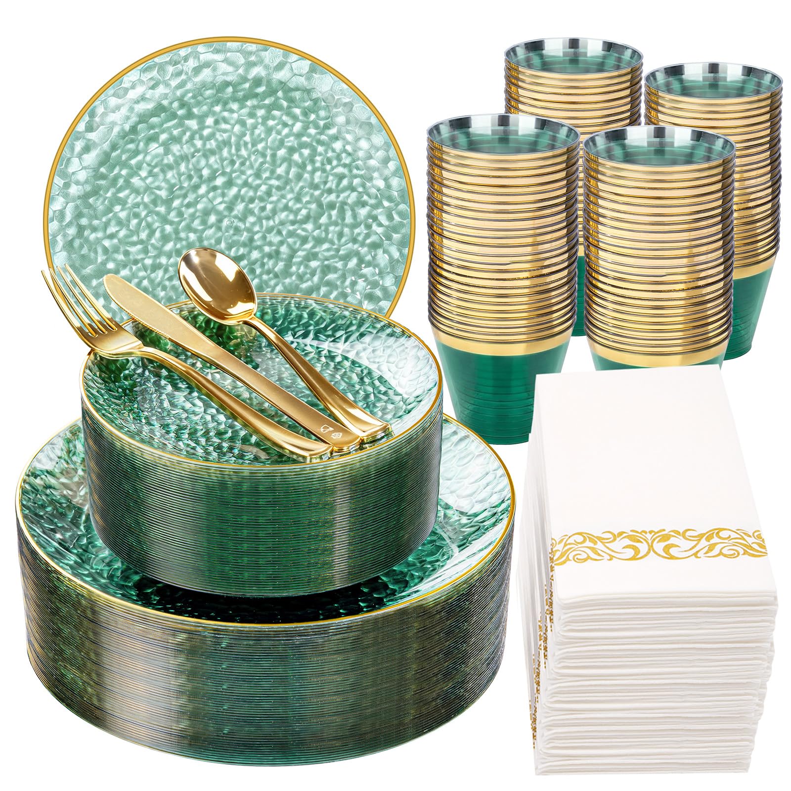 Clear Gold Disposable Dinnerware Set - 350 Piece Party Pack -8