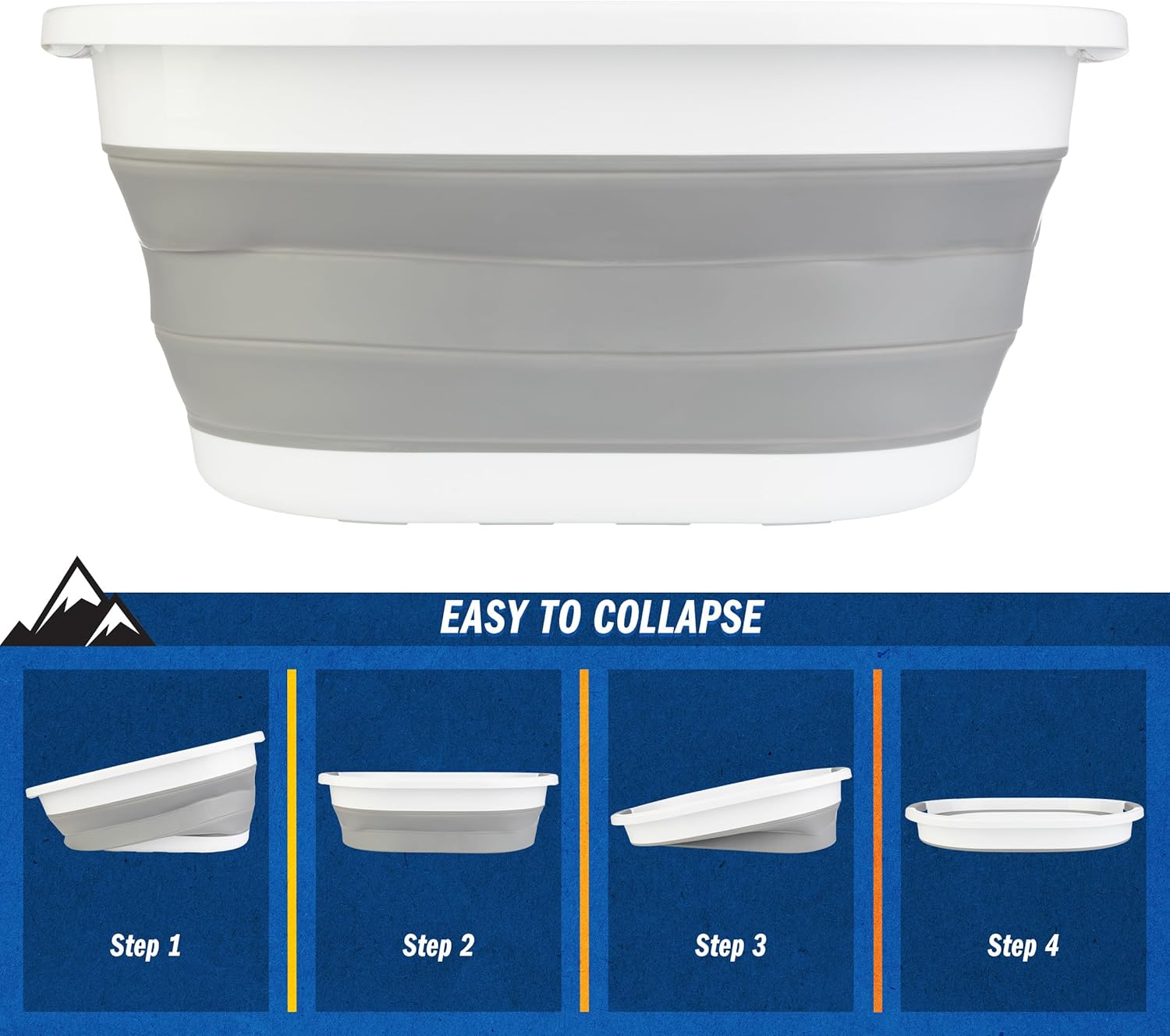 Collapsible Laundry Basket - 39L (10.3-Gallon) Portable Sink - Multipurpose Plastic Bin, Hamper, or Ice Bucket - Camping Essentials by Wakeman Outdoors (Gray)