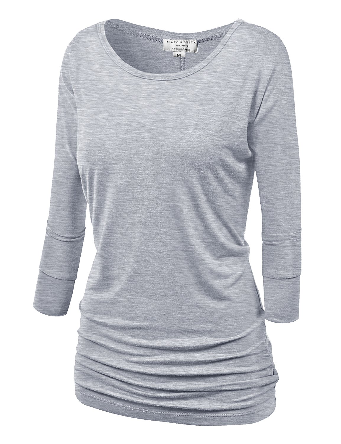 Match Women's Solid 3/4 Sleeve Crewneck T-Shirts Tops with Side Shirring