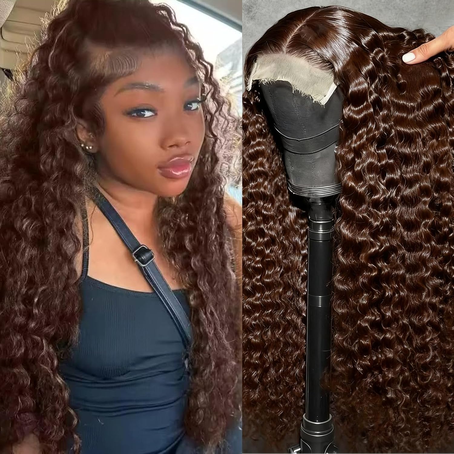 32 Inch 5x5 HD Transparent Lace Front Wigs Human Hair Deep Wave - 180% Density Pre Plucked Glueless Frontal Wigs with Baby Hair Chocolate Brown Wig for Women