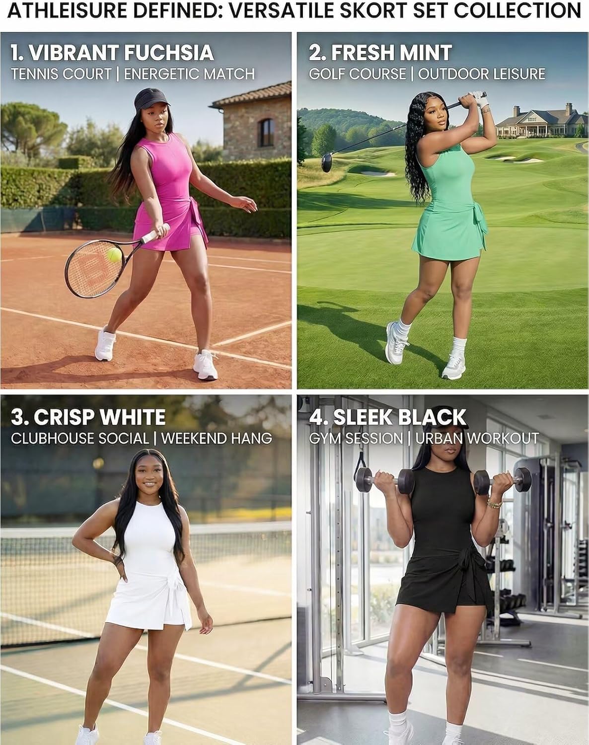 acelyn Women's 2 Piece Tennis Dresses Sleeveless Mini Skirt Set Tie Waist Romper Shorts Workout Athletic Golf Outfits