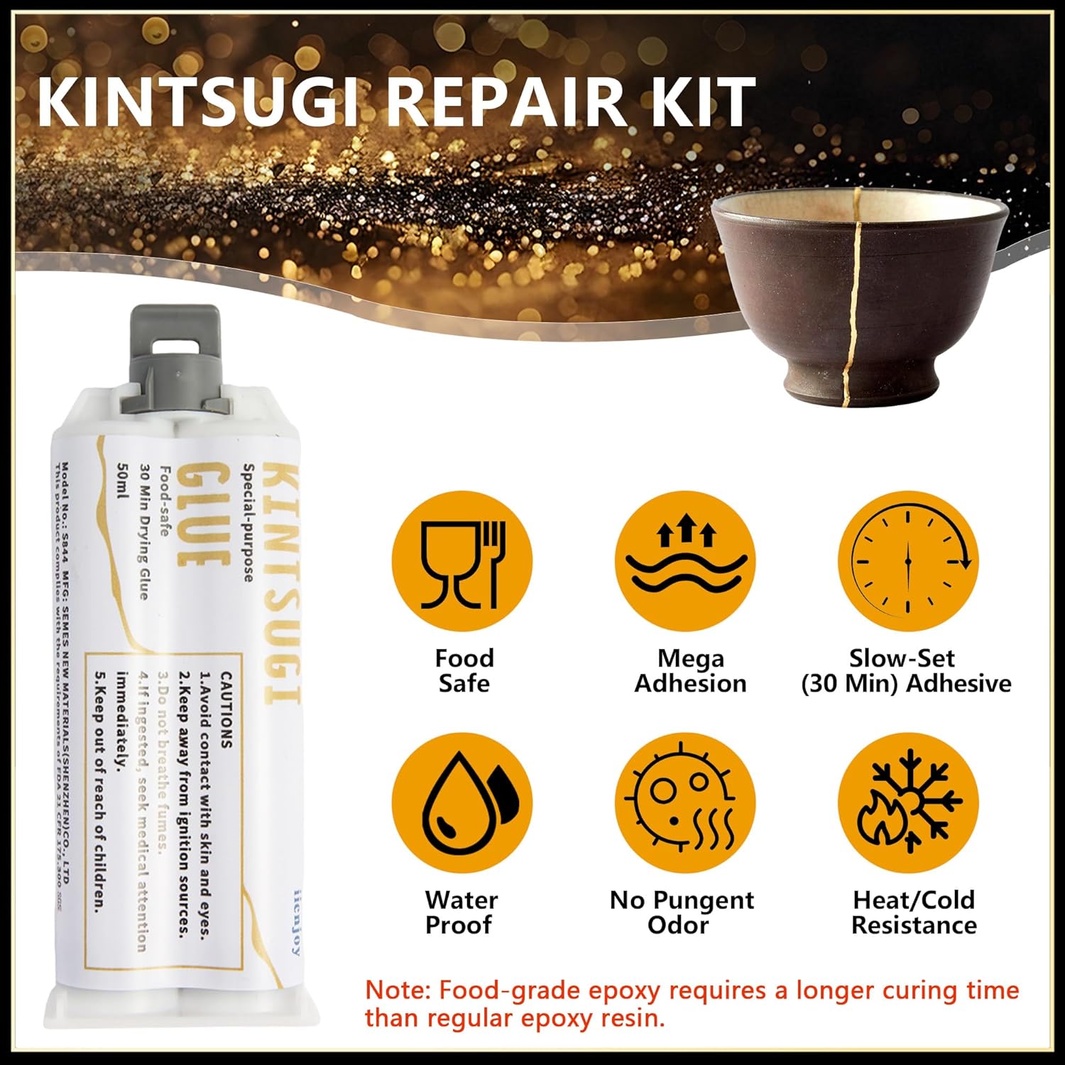 iienjoy Kintsugi Repair Kit, 4 Colors Food Safe Kintsugi Kit Repairs Broken Ceramics, Jade, Glass, Meaningful Pottery, Kintsugi Gold Glue for Ceramics and Porcelain Repair Perfect for Beginners