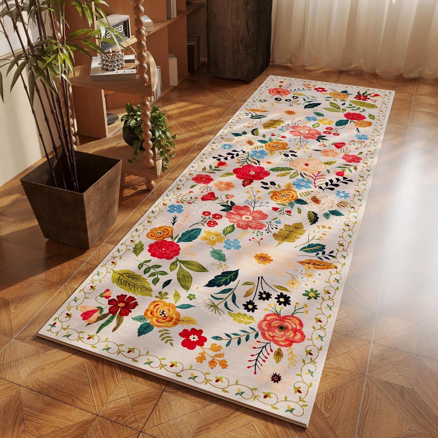 Floral Runner Rug - Soft, Washable & Non-Slip -5