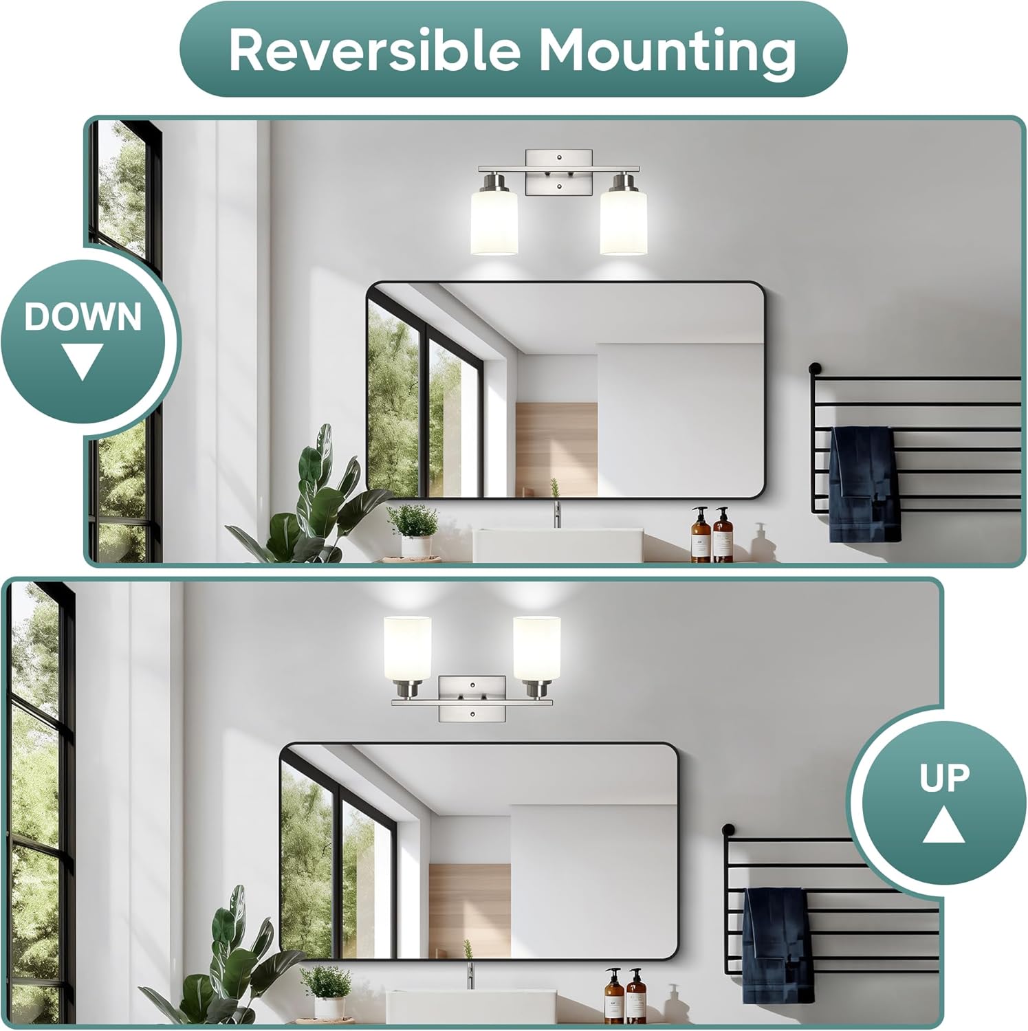 Ascher Bathroom Light Fixtures, 2-Light Vanity Light Over Mirror, Brushed Nickel Wall Sconces with Milky White Frosted Glass Shades, Wall Lamp for Living Room Bedroom, E26 Base(Bulbs Not Included)