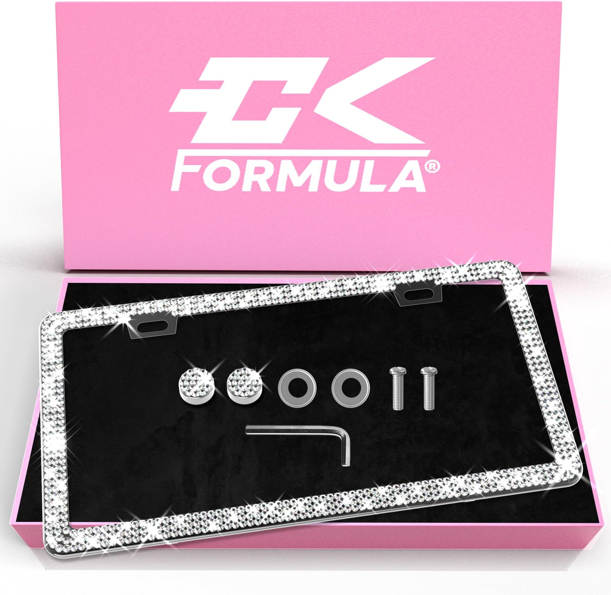 Newzon 4 Holes Rhinestone License Plate Frames 2Pcs Bling