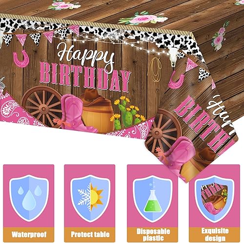 Miniatura 3 de Mantel para fiesta de cumpleaños de vaquera occidental, 3 piezas, 108 x 54 pulgadas, mantel de plástico con temática de vaquera, decoración y