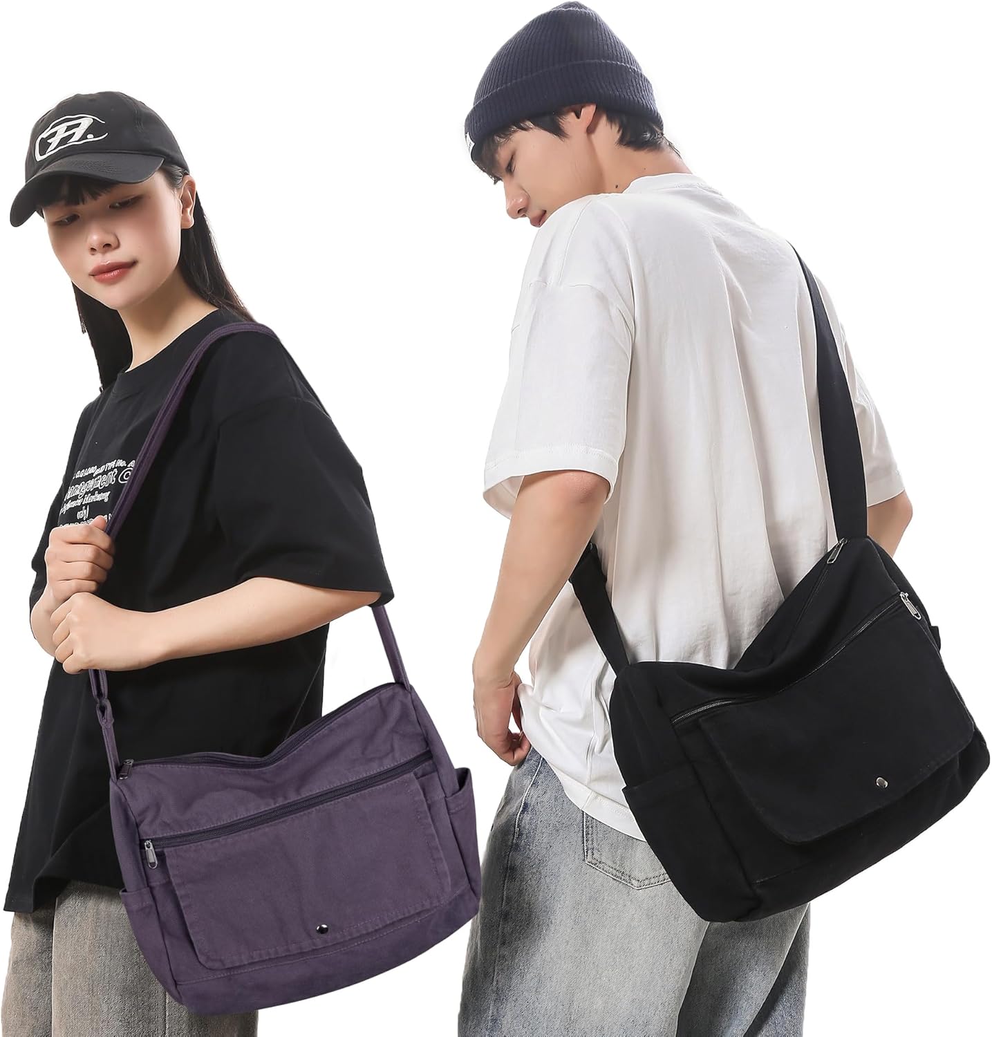 Canvas Messenger Bag for Women and Men Large Hobo Crossbody Shoulder Tote Bag with Multiple Pockets