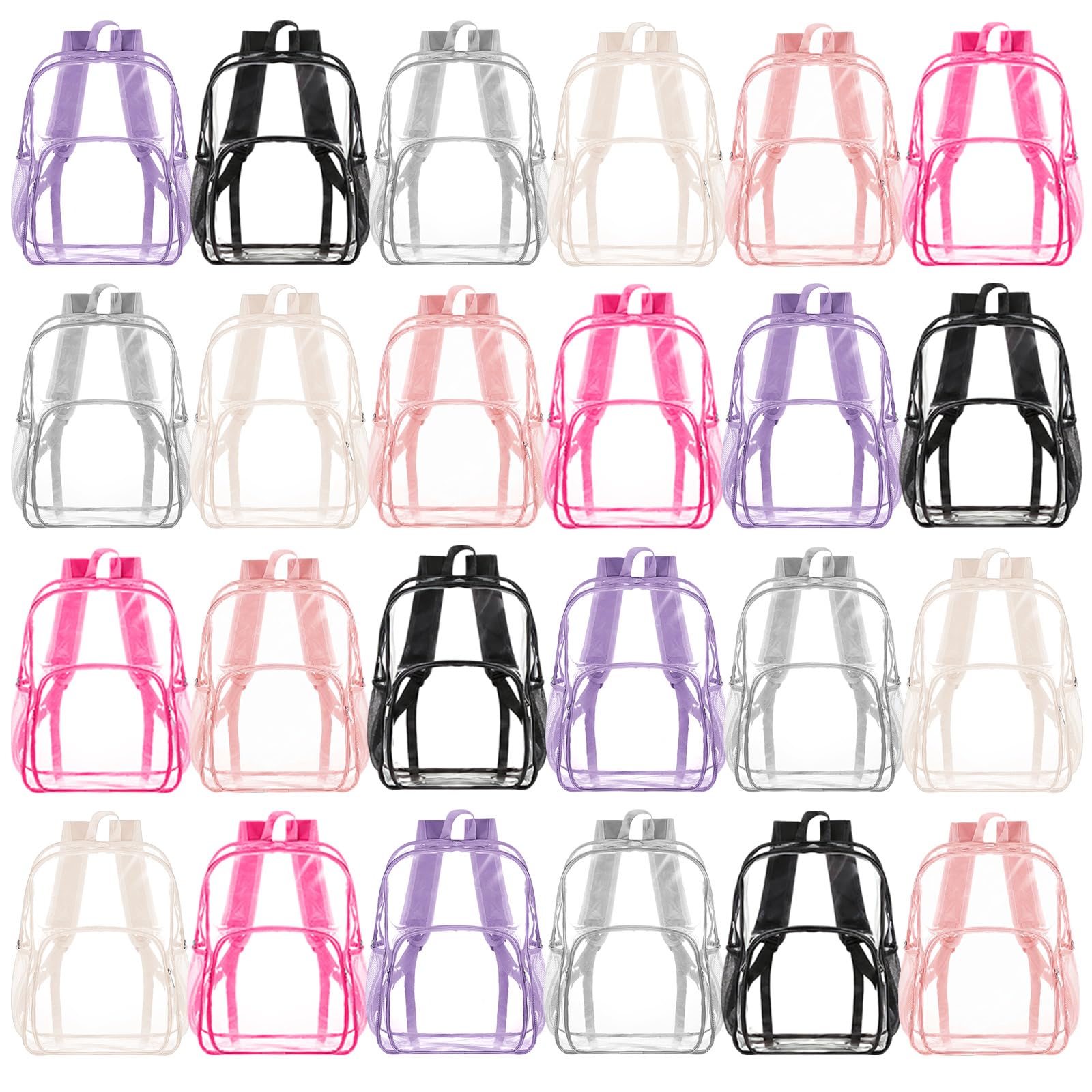 Amylove 24 Pcs Clear Backpack bulk for Stadium Events Heavy Duty PVC Transparent Bookbag for College Workplace Security (15 Inches,Bright Colors)