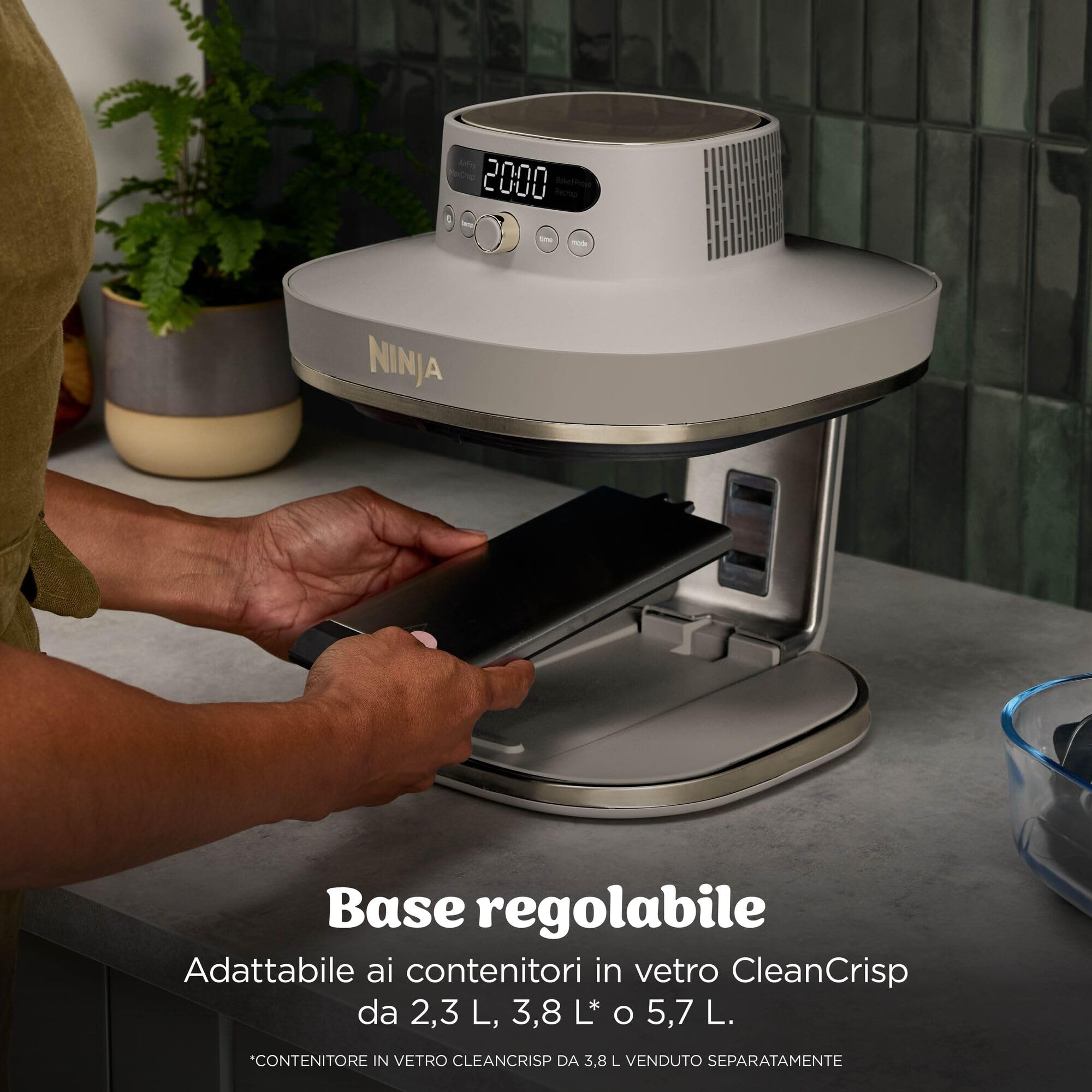 Ninja CRISPi PRO XL Friggitrice ad aria in vetro, 5 programmi di cottura preimpostati, include contenitori in vetro CleanCrisp da 5,7 L e 2,3 L e coperchi, oro chiaro AS090EUSD