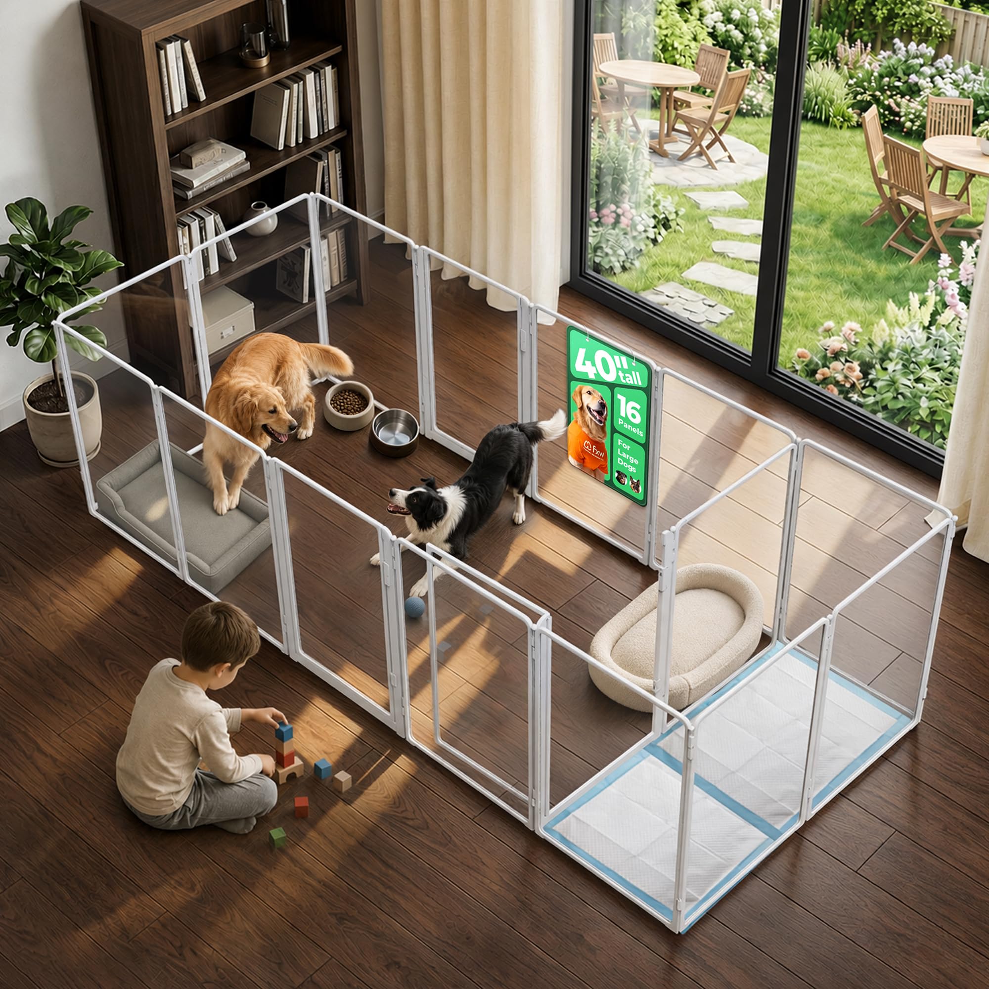 FXW AuraSpace Pro Clear Acrylic Indoor Dog Playpen, 40" H, 16 Panels