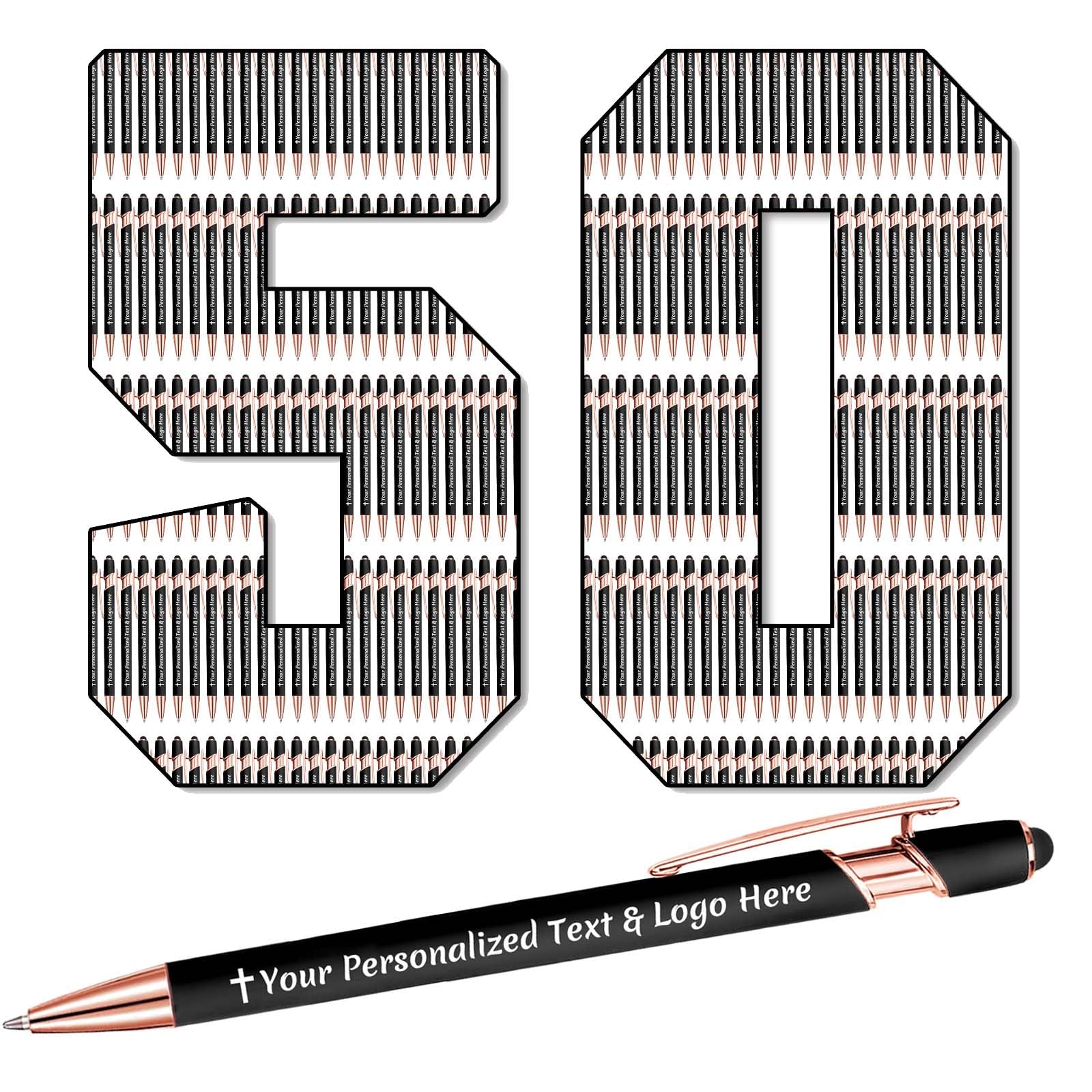 STREADVE 50 Personalised Pen Add Your Own Logo Name Pens Engraved Customised Ballpoint Pen Writing Stylus Pen Custom Birthday Business Gift Unique Present, Black