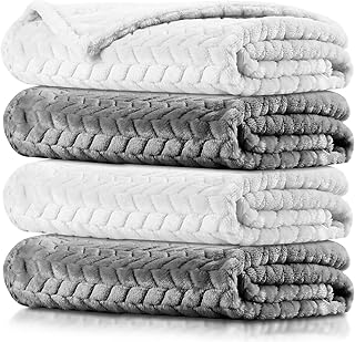4 Pcs Baby Blanket Flannel, Cozy Throw Blanket for Newborn Infant Toddler Soft Warm Fleece Plush Sherpa Blanket Receiving Baby Blanket for Crib Stroller (Beige, Light Gray,24 x 32 Inch)