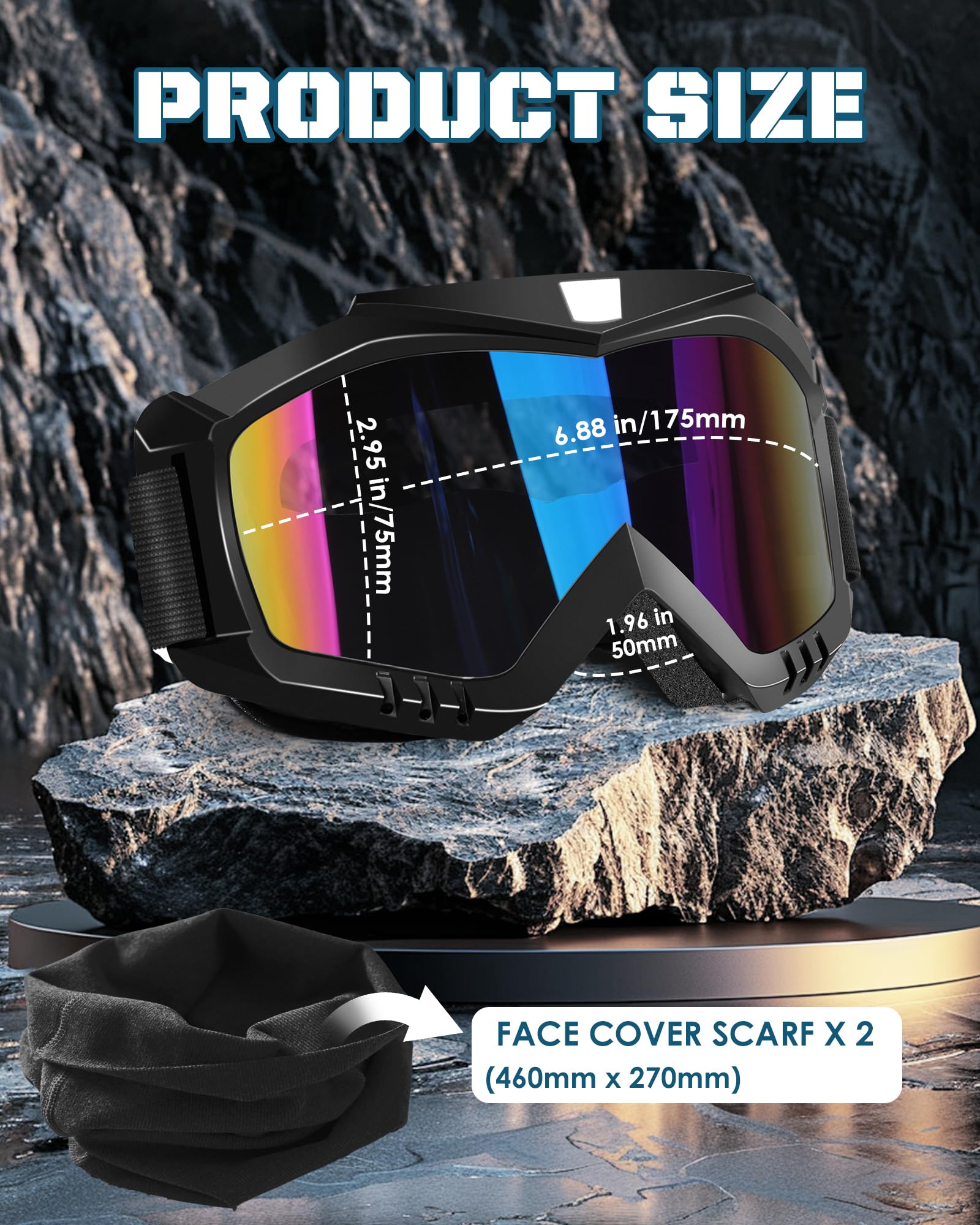 OXG 2 Pack Motorcycle Goggles with Neck Gaiters, OTG Dirt Bike Goggles Dust-proof UV400 Motocross ATV Skiing (Grey + Multicolor)