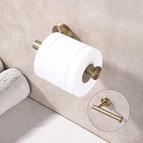 Miniatura 2 de TASTOS Portarrollos de papel higiénico dorado cepillado SUS304 de acero inoxidable, moderno soporte redondo para rollos de papel higiénico, soporte