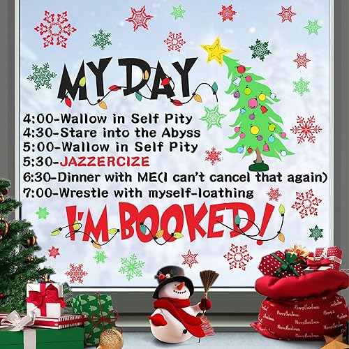 Miniatura 7 de Calcomanías de pared de Navidad, divertidas citas de Navidad, calcomanías de pared de pino de Navidad, calcomanías de pared de copos de nieve