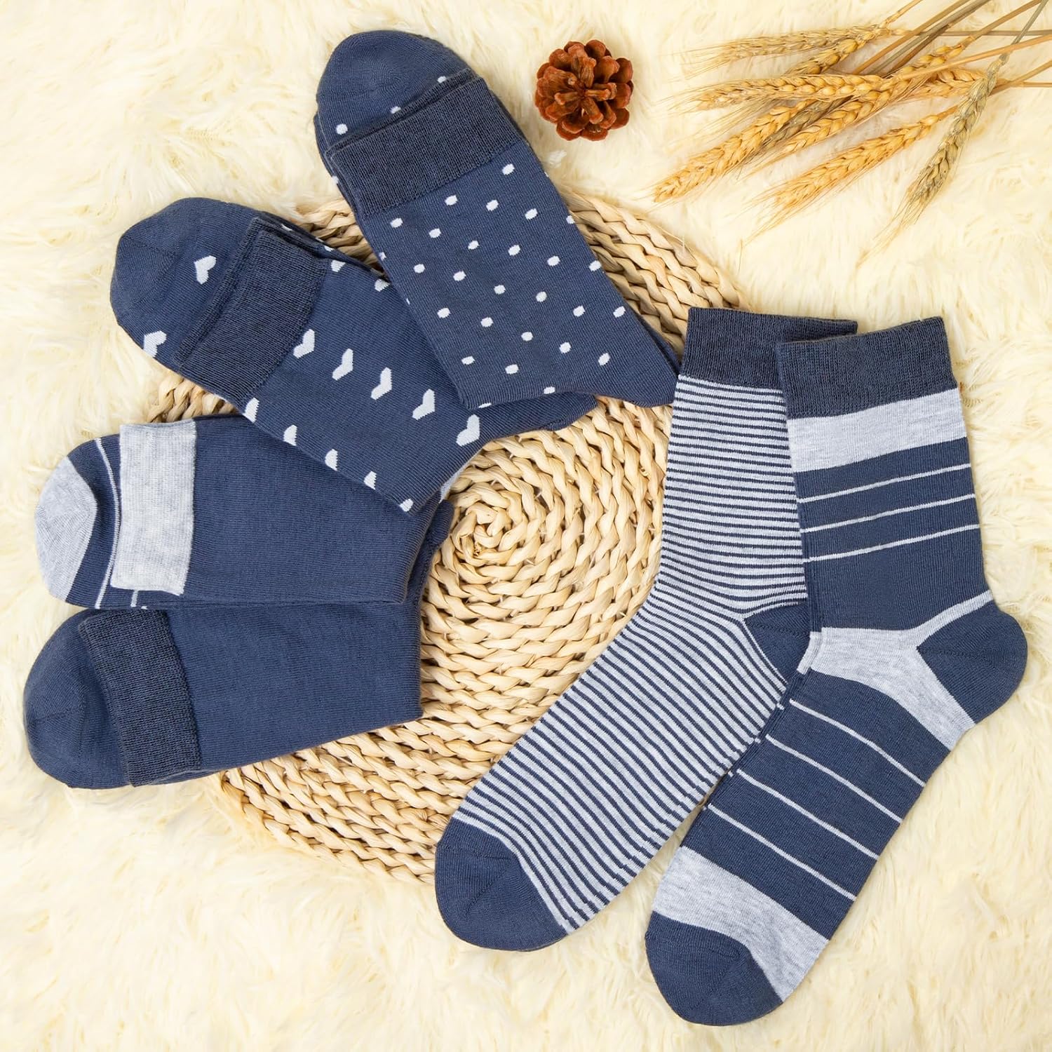 6 Pairs Cotton Crew Socks for Women, Breathable Novelty Funny Striped Dot Casual Cute Calf Socks Size 6-12 - Image 4