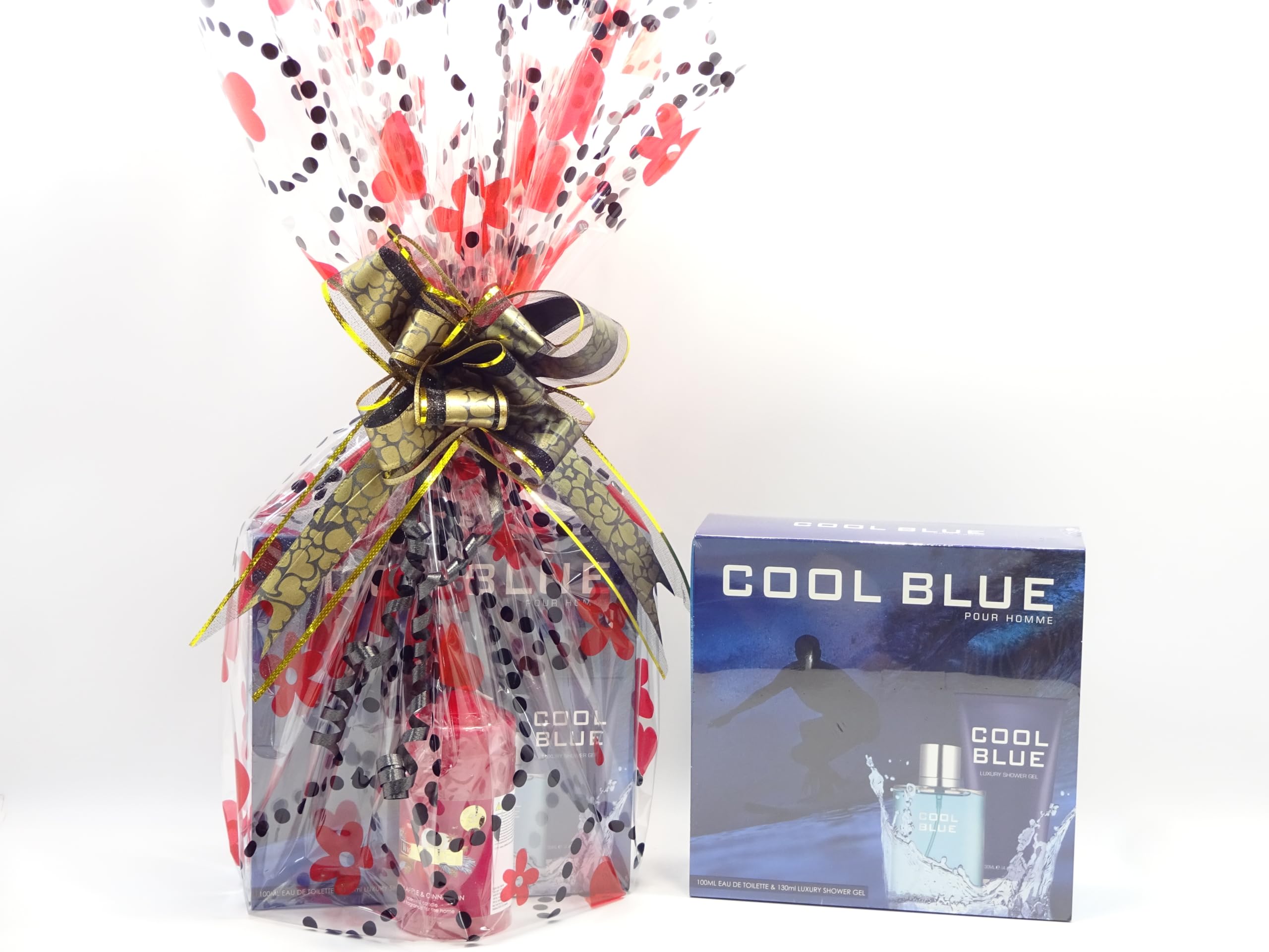 Coffret cadeau de luxe pour lui, 2 pièces de parfum Cool Blue 100 ml Eau de toilette et 130 ml de gel douche de luxe, bougies parfumées, panier cadeau emballé