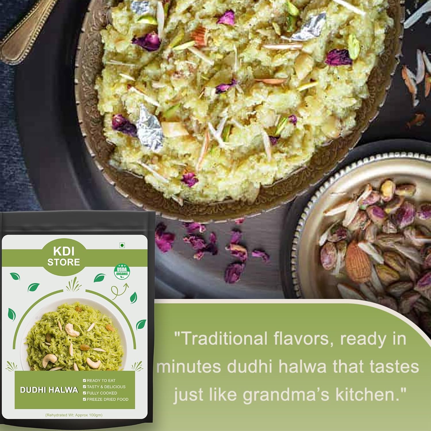 KDI Store Dudhi Halwa, Ready to Eat Traditional Indian Sweet, USDA Organic, Freeze Dried, 75g, With Cashews