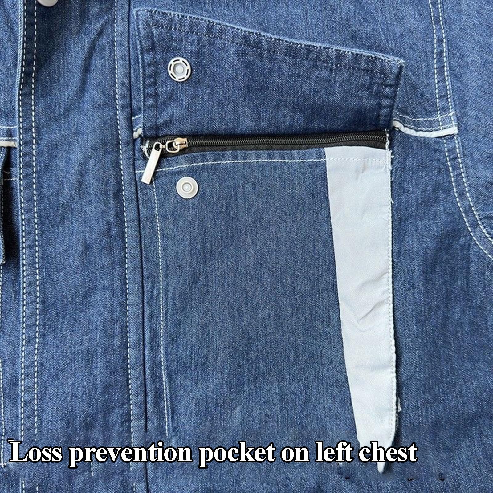 Traje de Trabajo de Soldadura de Mezclilla para Hombres Ropa de Trabajo de Algodón Ropa de Protección Laboral Escote, Bolsillos para Pantalones(M)