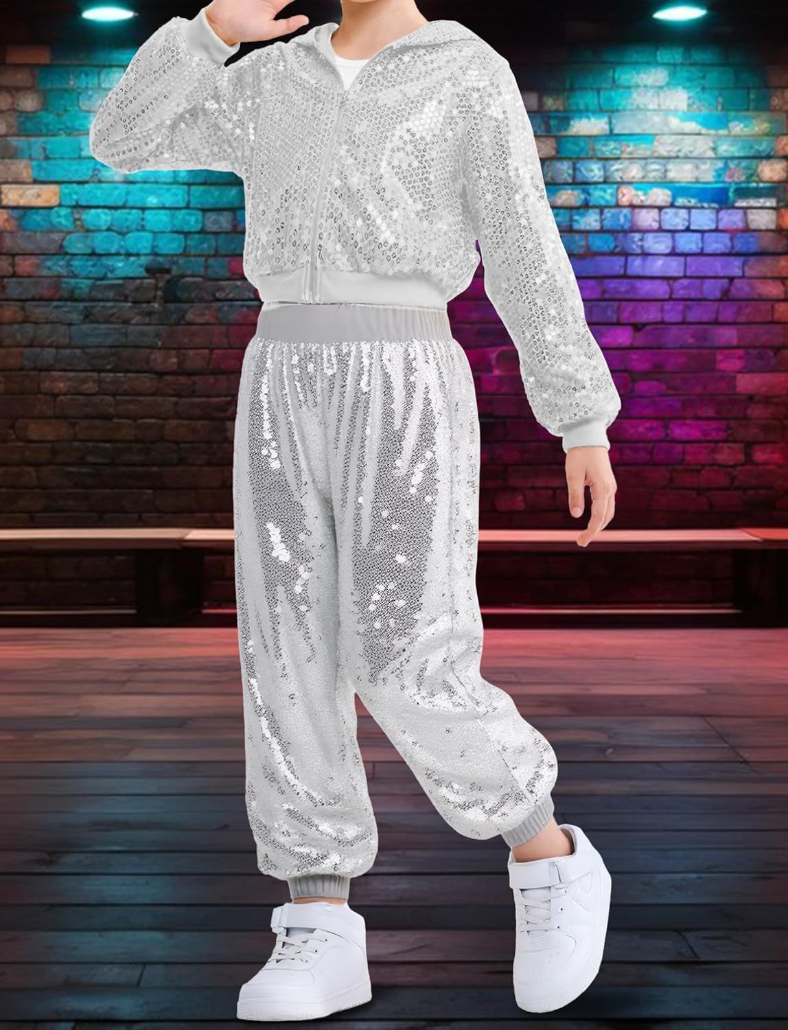 Happy Cherry Kids Girls Sequin Pants Disco Sparkly Trousers Shiny Jogger Pants Jazz Hip Hop Street Dancewear