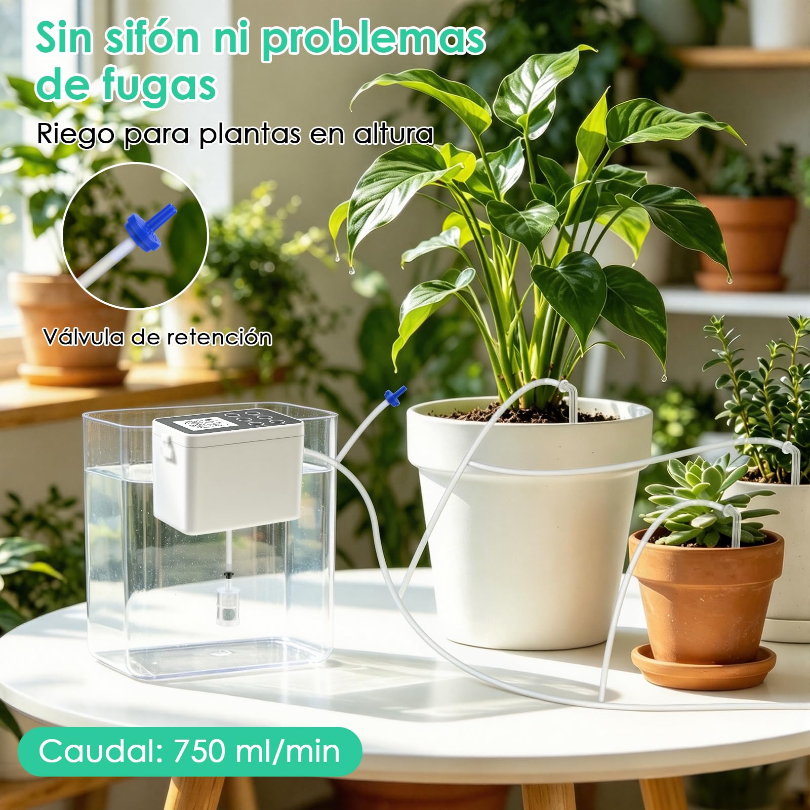 ZWOOS Riego Automático, Sistema De Riego Automático con Temporizador, 20 Goteros & Manguera 15M, Batería 2000mAh, USB-C, Kit De Riego Por Goteo para Huerto Elevado, Invernadero & Plantas