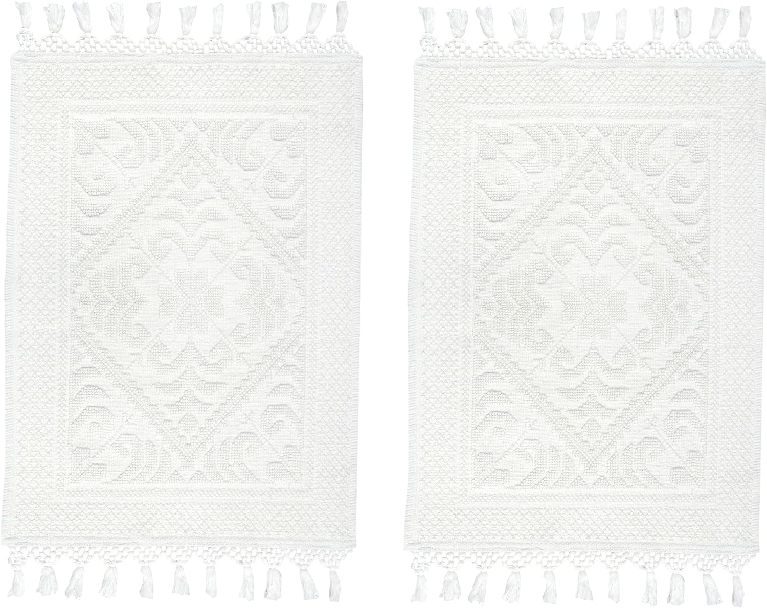 COTTON CRAFT Woven Area Rug - 2 Pack Cotton Jacquard Textured Rug - Boho Farmhouse Rustic Throw Rug with Fringe - Machine Washable Accent Mat for Bedroom Living Room Entryway Nursery - 20x32 - White