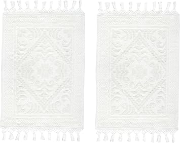 COTTON CRAFT Woven Area Rug - 2 Pack Cotton Jacquard Textured Rug - Boho Farmhouse Rustic Throw Rug with Fringe - Machine Washable Accent Mat for Bedroom Living Room Entryway Nursery - 20x32 - White