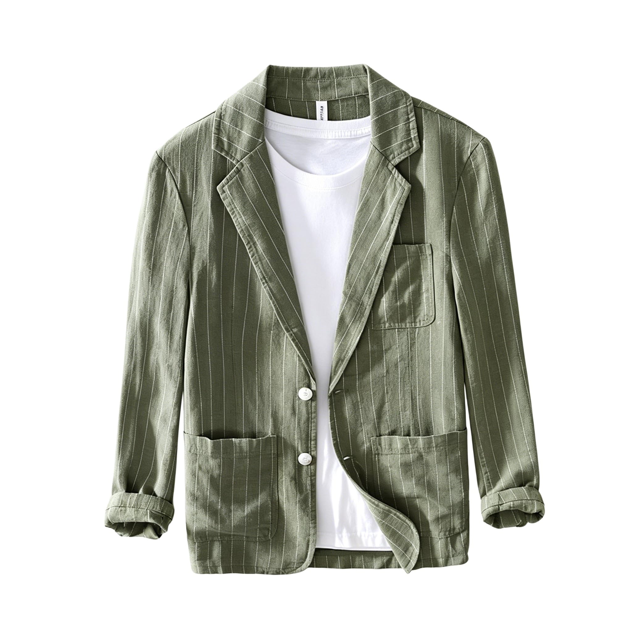 Generico Blazer da Uomo in Lino, Casual Estivo, Sportivo, Leggero, Traspirante, A Righe, Casual, con Revers A Tacca, Due Bottoni, Giacca da Completo per Matrimoni, Affari, Vacanze, Viaggi.