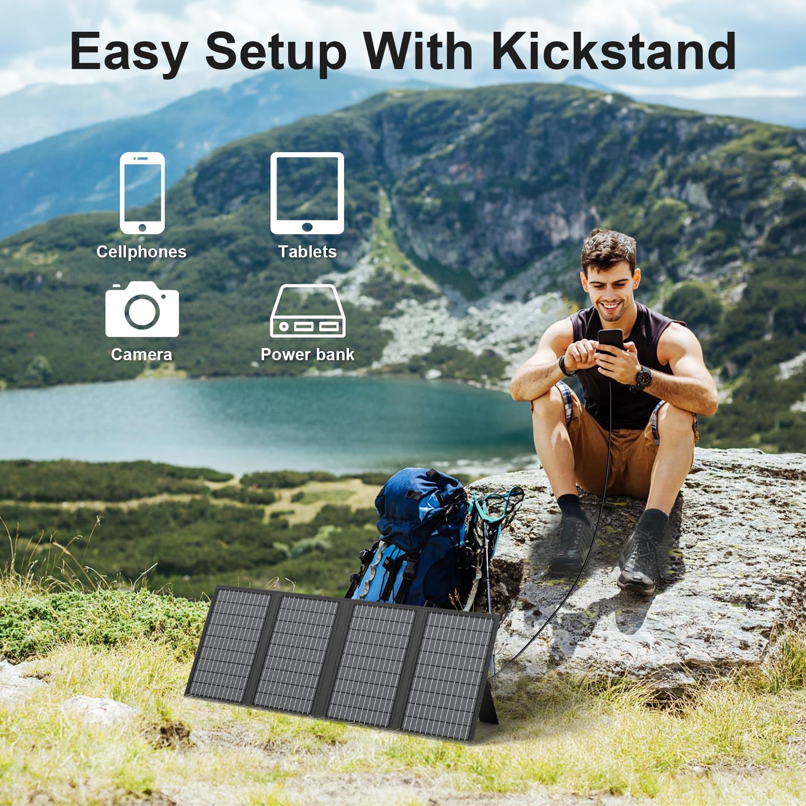 Panel solar portátil de 60 W, plegable, cargador de paneles solares con USB C